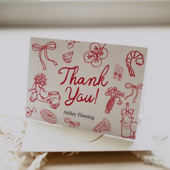 Cartão De Agradecimento Thank You Whimsical Red Hand Draw Card  (Criador carregado)