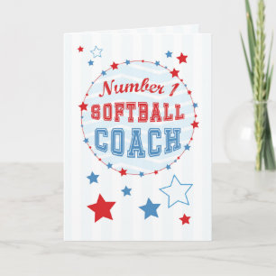 Cartão De Agradecimento Thanks Softball Coach All-Stars, Red, Blue Stripes