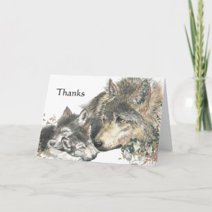 Cartão De Agradecimento Thanks Watercolor Wolf & Cubs Animal Art