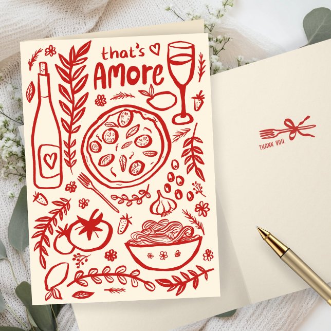 Cartão De Agradecimento That's Amore Italian Food CUSTOM Bridal SHower  (That's Amore Italian Food Hand-drawn Doodle CUSTOM Bridal SHower Thank You Card
)