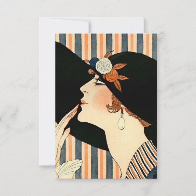 Cartão De Agradecimento "The Black Hat" Art Deco de George Barbier (Frente)