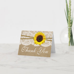 Cartão De Agradecimento The Kraft, Lace & Sunflower Wedding Collection