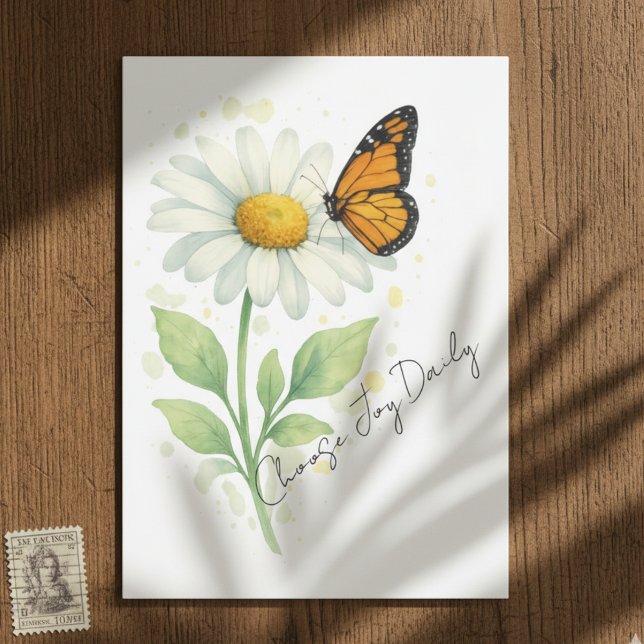 Cartão De Agradecimento Thinking of You Notecard - Daisy & Butterfly (Daisy and monarch butterfly note card)