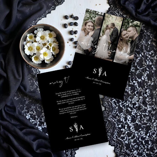 Cartão De Agradecimento Three Wedding Photo Collage Many Thanks Quote (Three Wedding Photo Collage Many Thanks Quote Card.)