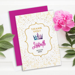 Cartão De Agradecimento Tiara Confete Aquarela Princesa Glam Moderno