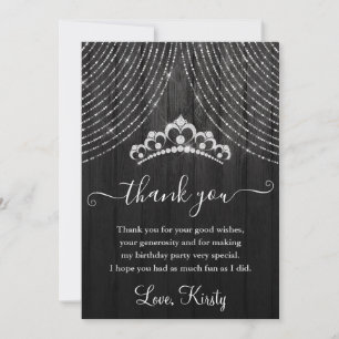 Cartão De Agradecimento Tiara de Diamante Prateado em Festa de Aniversário