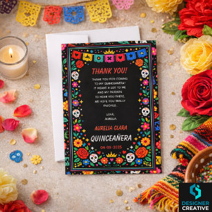Cartão De Agradecimento Tiara Dourada Floral da Festa do Negro Mexicano Qu
