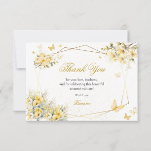 Cartão De Agradecimento Tiara Floral Borboleta Amarela Dourada Quinceañera