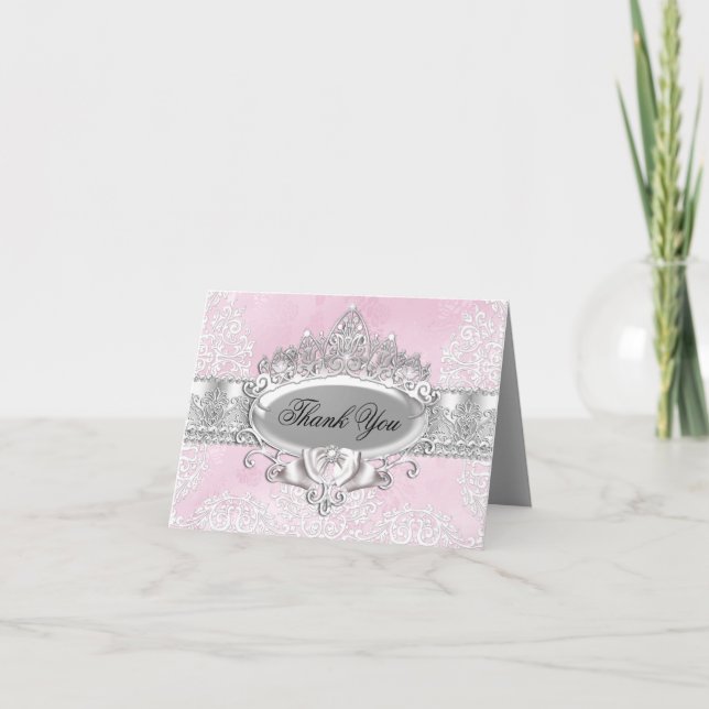 Cartão de Agradecimento Tiara & Rosa Damask (Frente)