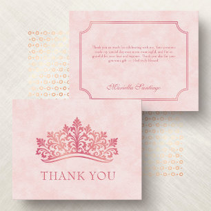 Cartão De Agradecimento Tiaro Rosa Coroa Elegante Quinceanera