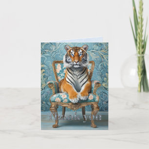 Cartão De Agradecimento Tigre sentado em uma cadeira antiga