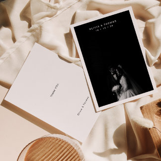 Cartão De Agradecimento Timeless Black Monochrome Photo Wedding
