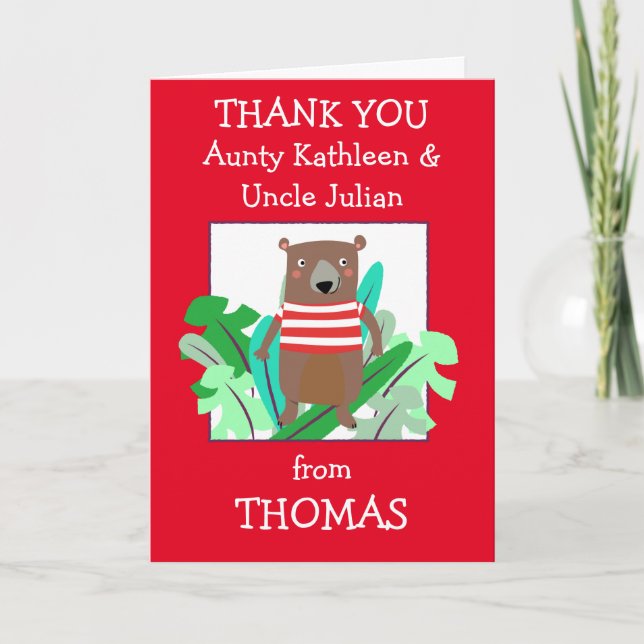 Cartão De Agradecimento Tio Nomes Folhas de Urso (Frente)