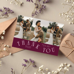 Cartão De Agradecimento Tipografia Curva Cranberry Casamento Multi Foto 