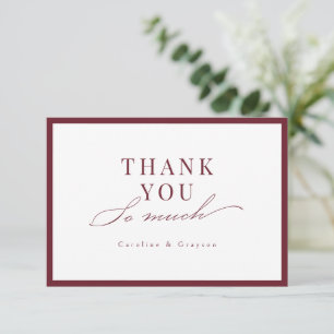 Cartão De Agradecimento Tipografia de Casamento Burgundy Graceful Script