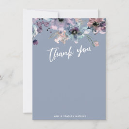 Cartão De Agradecimento Tipografia de Letra Cursiva Casual Floral Azul Emp