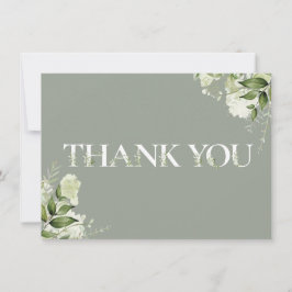 Cartão De Agradecimento Tipografia Floral de Verde Salvia Personalizada