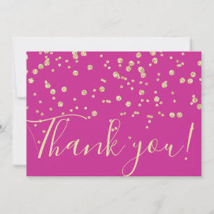 Cartão De Agradecimento Tipografia Glitter Dourada Confetti Fuschia