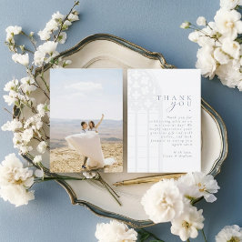 Cartão De Agradecimento Tipografia Gótica Clássica Elegante Casamento Azul