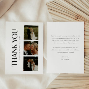 Cartão De Agradecimento Tipografia Moderna 3-Foto Casamento Personalizado