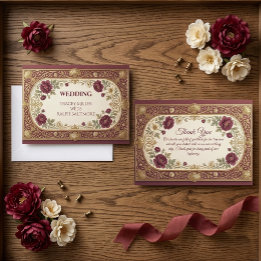 Cartão De Agradecimento Tipografia Moderna Antiga Casamento Ornate Dourado