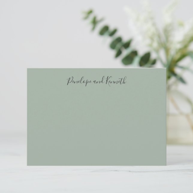 Cartão De Agradecimento Tipografia Moderna Minimalista Verde Salvia Script (Em pé/Frente)