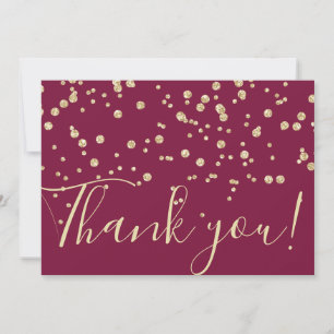 Cartão De Agradecimento Tipografia Vermelha Dourada Glitter Confetti Burgu