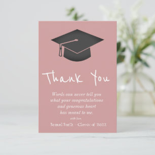 Cartão De Agradecimento Toca de Gradução com Letra Manual e Borla Rosa Des