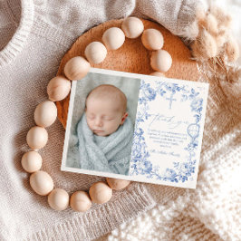 Cartão De Agradecimento Toile De Jouy Blue Boy Baptism Thank You Card