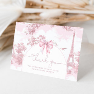 Cartão De Agradecimento Toile de Jouy Francês bonjour bebe rosa chá de beb