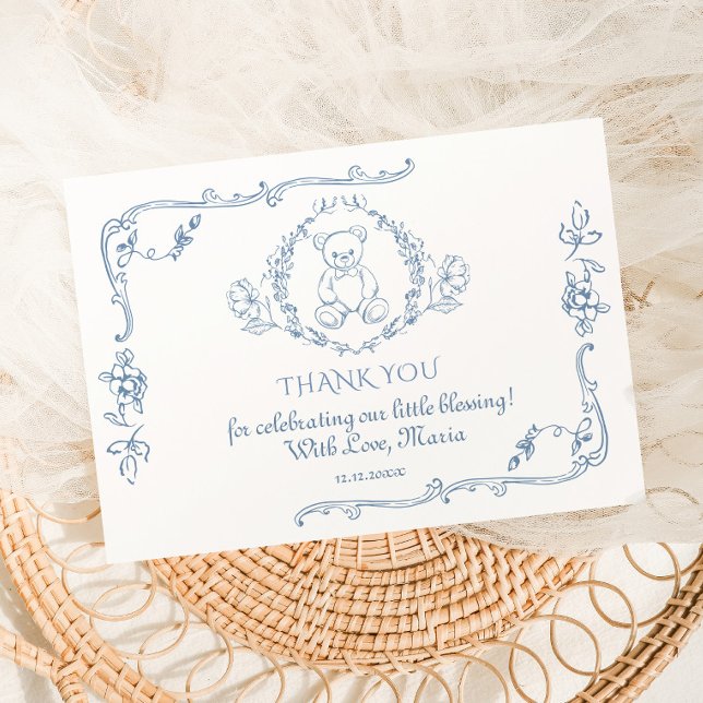 Cartão De Agradecimento Toile Elegant frame Teddy urso Obrigado (Criador carregado)