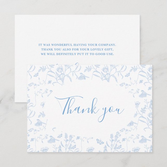Cartão de Agradecimento Toile Floral Chá de Noiva (Frente/Verso)
