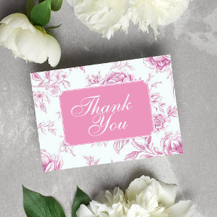 Cartão De Agradecimento Toile Francesa Floral Chinoiserie Rosa