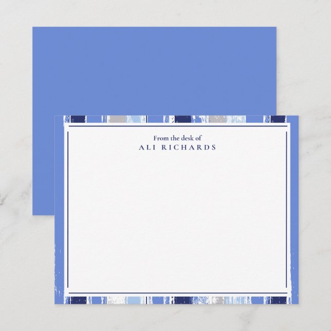 Cartão De Agradecimento Tons Azuis Listrados Escurecidos Design Aquarela (Frente/Verso)