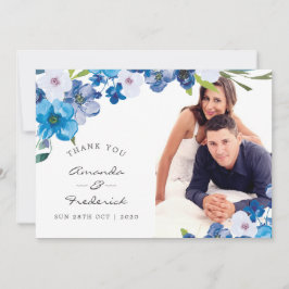 Cartão De Agradecimento Tons de azul floral casamento agradecer foto