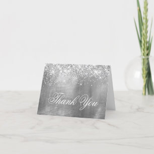 Cartão De Agradecimento Top Edge Sparkly Silver Glitter and Foil