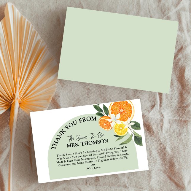 Cartão De Agradecimento Torrão de Amor Citrino Limão Vegetação Chuva de Pr (She Found Her Main Squeeze” Citrus Lemon Bridal Shower Thank You Card! lemon fresh summer)