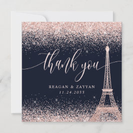 Cartão De Agradecimento Torre Eiffel de Paris Casamento em Rosa Dourado