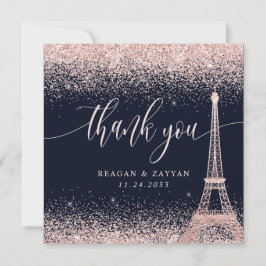 Cartão De Agradecimento Torre Eiffel de Paris Casamento em Rosa Dourado