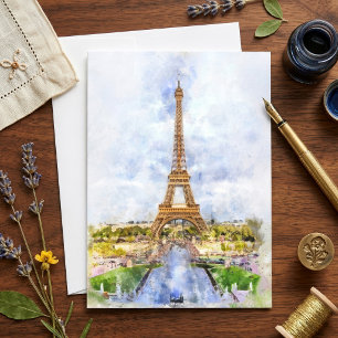 Cartão De Agradecimento Torre Eiffel em Paris durante o pôr do sol nr2