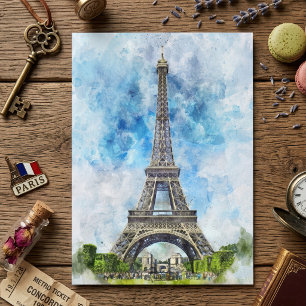 Cartão De Agradecimento Torre Eiffel Paris França Aquarela