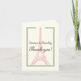 Cartão De Agradecimento Torre Eiffel rosa casamento em Paris marfim Obriga