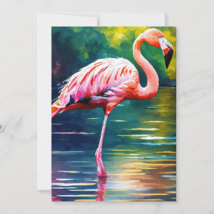 Cartão De Agradecimento Trabalho de arte gráfico de Flamingo Rosa na aquar