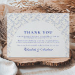 Cartão De Agradecimento Traditional Blue Chinoiserie Wedding<br><div class="desc">An elegant blue and white chinoiserie design inspired by classic Delft porcelain patterns. The intricate floral border surrounds a clean central panel, creating a refined and timeless look for sophisticated wedding celebrations. Delicate European toile-style artwork combined with crisp navy typography gives the design a heritage aesthetic reminiscent of fine porcelain...</div>