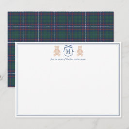 Cartão De Agradecimento Traditional Monogram Teddy Bear Boy Baby Shower