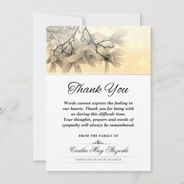 Cartão De Agradecimento Tree Blossom Obrigado Simpatia Expressão Funeral (Frente)
