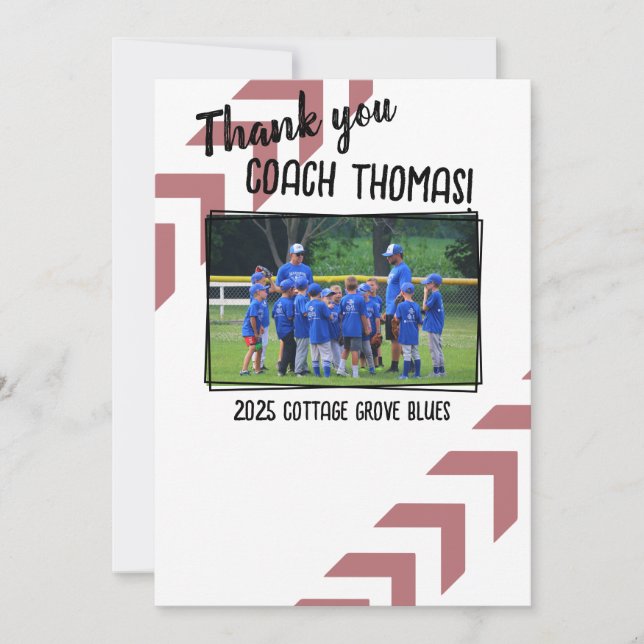 Cartão De Agradecimento Treinador de Beisebol Foto da Equipe Personalizada (Frente)
