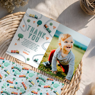 Cartão De Agradecimento Trem Fofo de Meninos Foto Aniversário