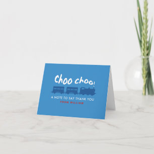 Cartão De Agradecimento Trem personalizado de aniversário azul vermelho