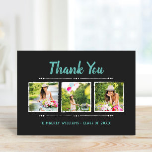 Cartão De Agradecimento Trendy 3 Photo Collage Graduation Thank You Folded
